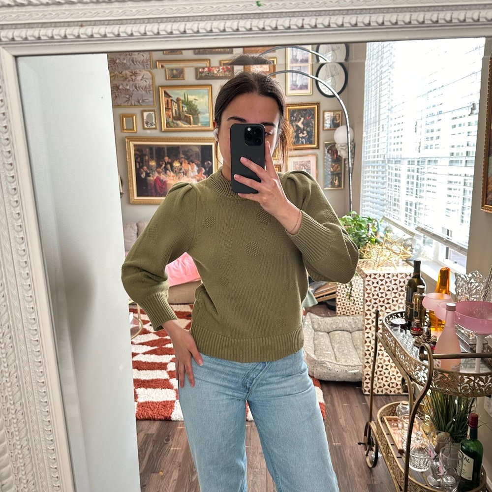 Madewell Green Puff Sleeve Sweater